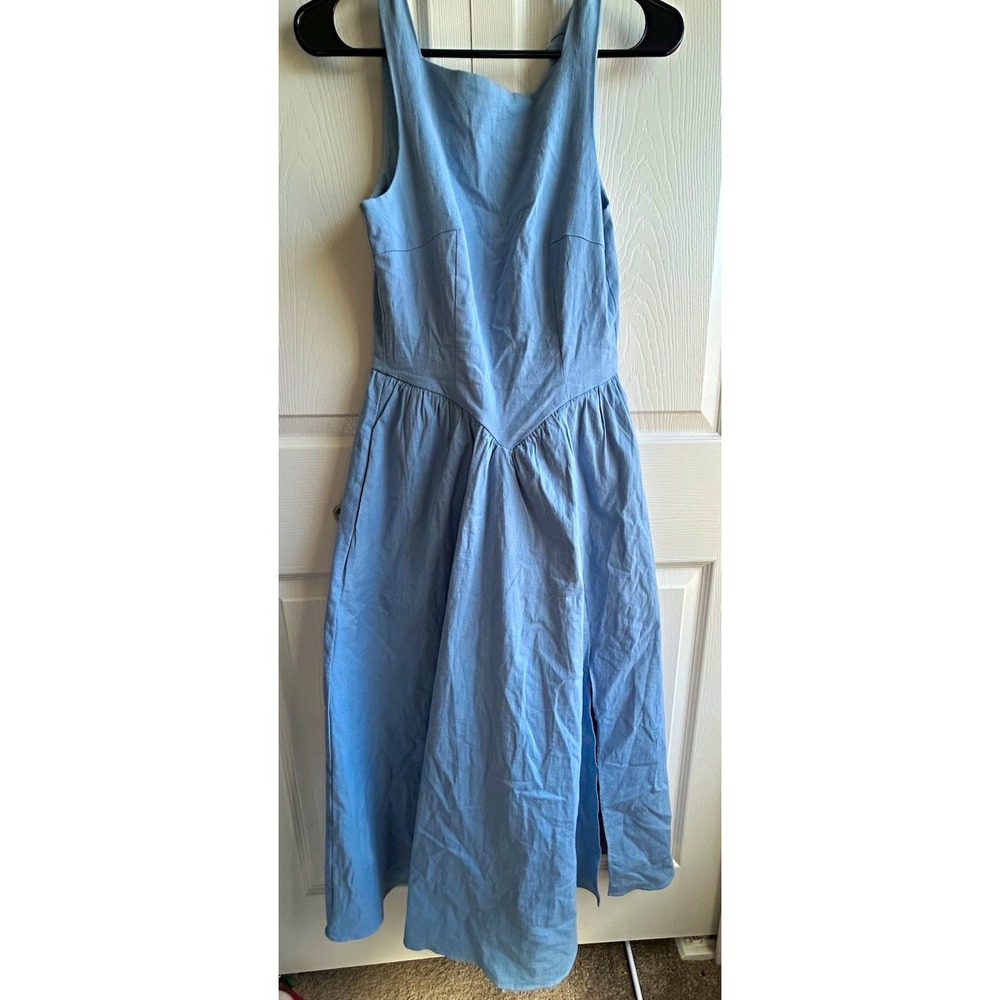 ASTR the Label Blue Solid Scoop Neck Strappy Tie Front Midi Dress Size S